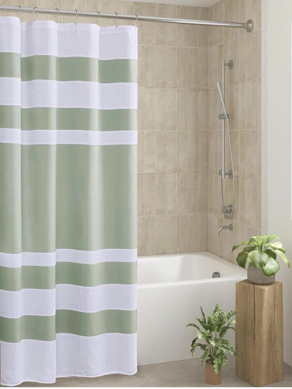 NWT Madison Park Striped Sage Green and White Shower Curtain 72